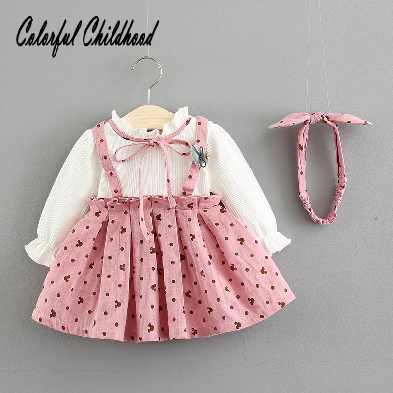 

Little Cute Girls Dress Spring Autumn Cartoon Mickey Mouse Pattern Design Straps Dress Baby Princess Party Wedding Dresses 0-3y