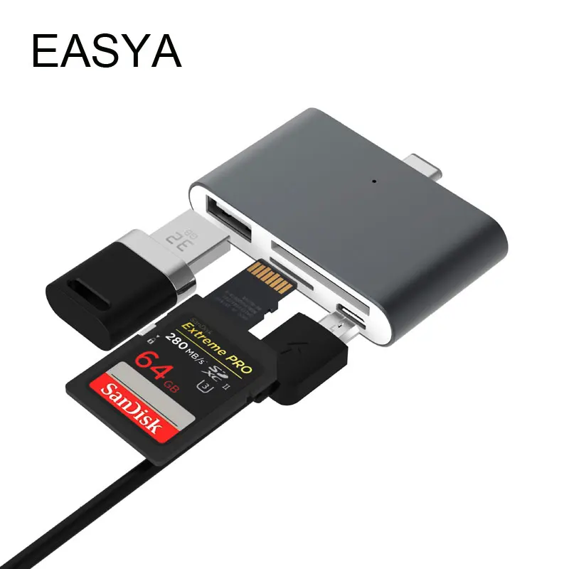 

EASYA 4-in-1 USB C USB C Hub to with USB 2.0/Micro USB/TF/SD Card Reader Slot OTG Card Reader for MacBook Pro Type -C Interface