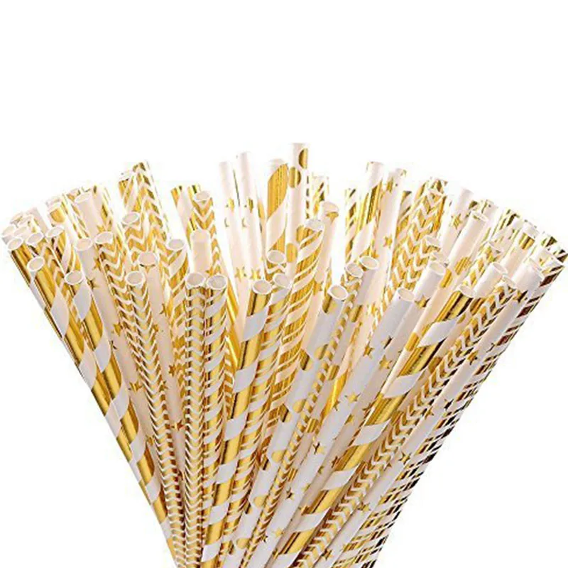 Gold Stars 25pc Paper Straws