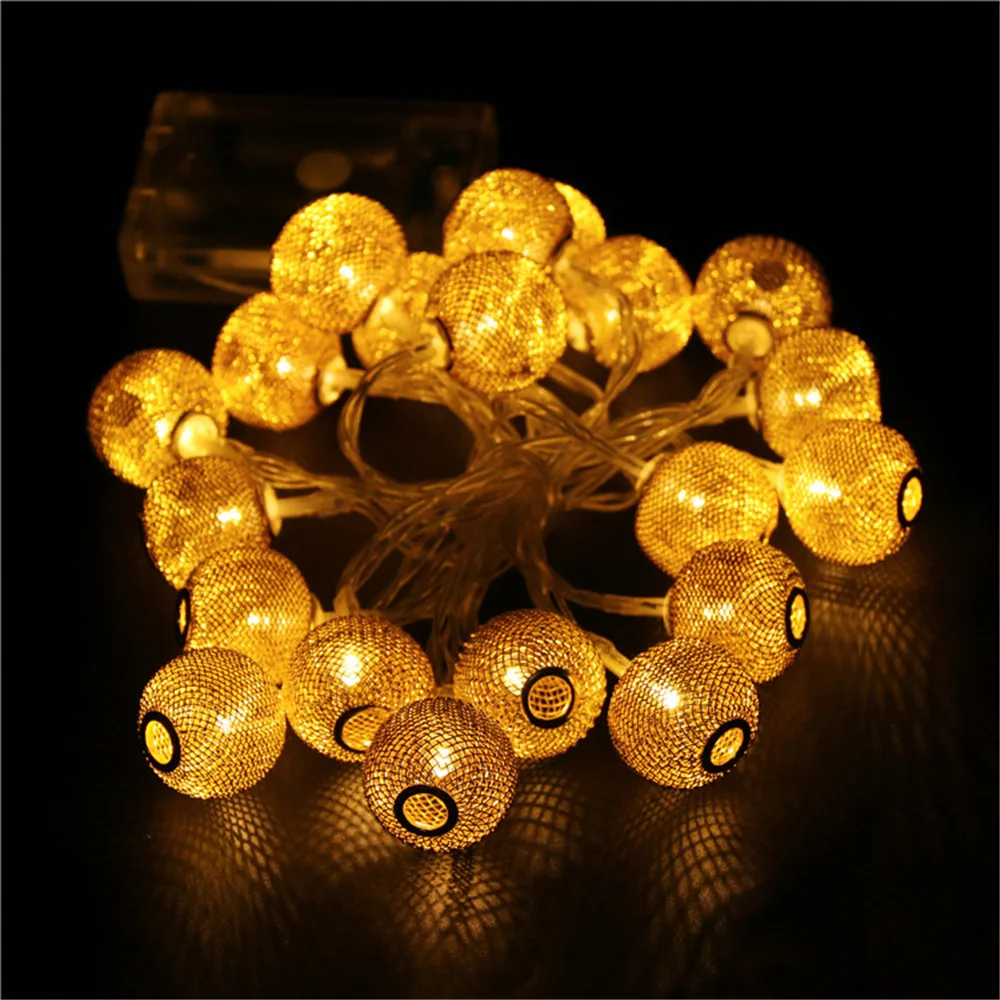 2 м 20 светодиодный елочные украшения свет Moroccan Фонари металлическими шариками освещения светодиодный строка домашняя Фея свет гирлянда