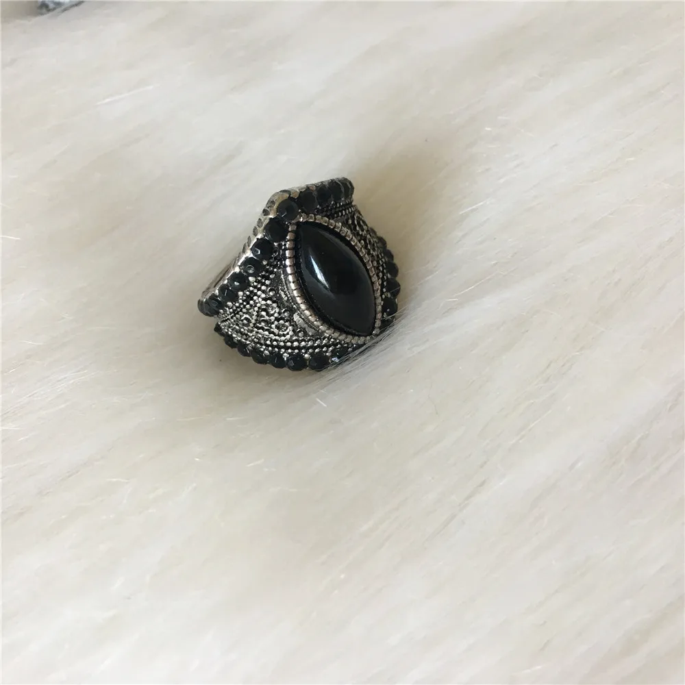 Bohemian antique rhodium color black stone ring for unisex | Украшения и аксессуары