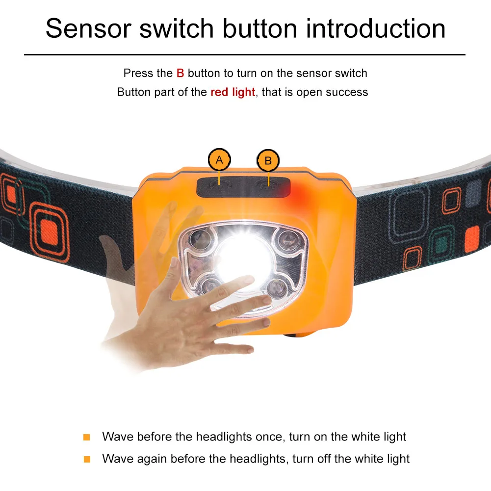 

Rechargeable LED Head Torch IR Sensor Headlamp Headlight for Running Camping Reading Hiking Fishing ASD88