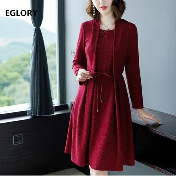 

One Piece Dress 2018 Autumn Fashion Brides Mother Women Hand Made Beading Long Sleeve Elegant Party Plus Size Dresses Female 4XL