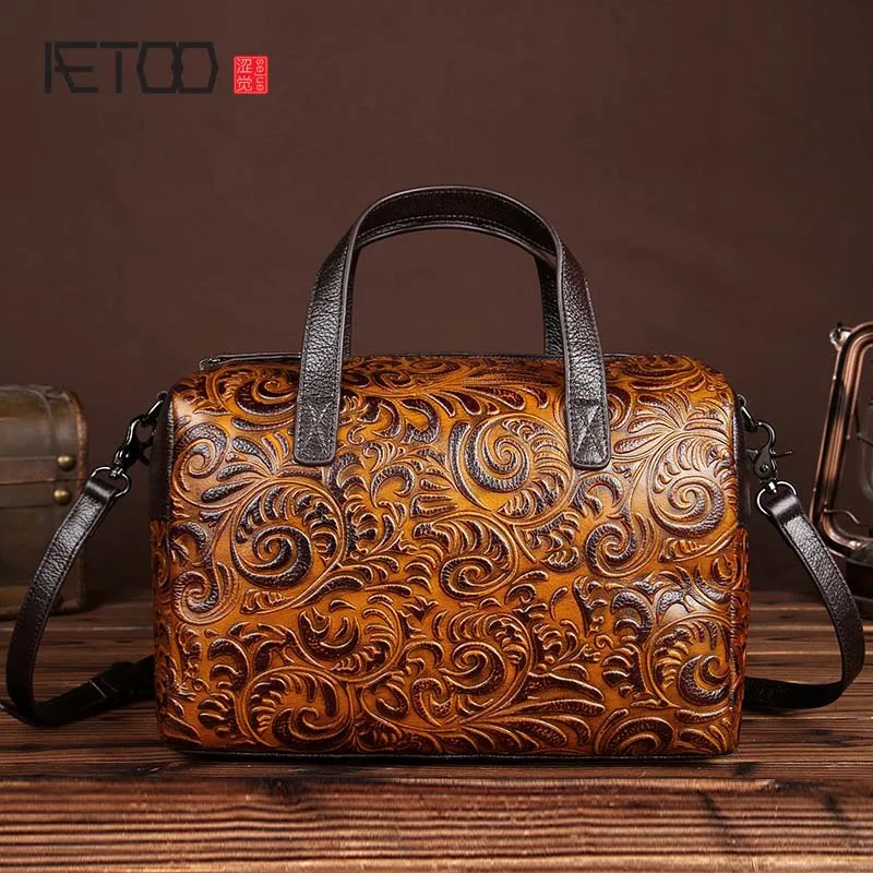

AETOO brand leather handbag women The new manual brush color bag Retro Leather Laptop Bag Leather Handbag bag head layer leather