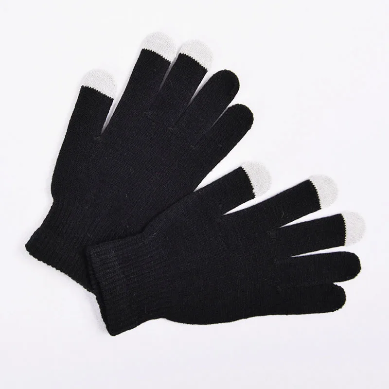Зимние перчатки для сенсорного экрана для женщин и мужчин, теплые тянущиеся вязаные варежки, имитация шерсти, полный палец, женские перчатки Luvas, утепленные - Цвет: style 2 black