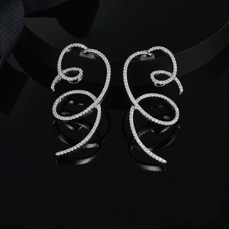 

S925 Sterling Silver Micro Inlaid Zircon Line Earrings Jewelry Fits Moroccan Jewelry with Gift Female Jewelry