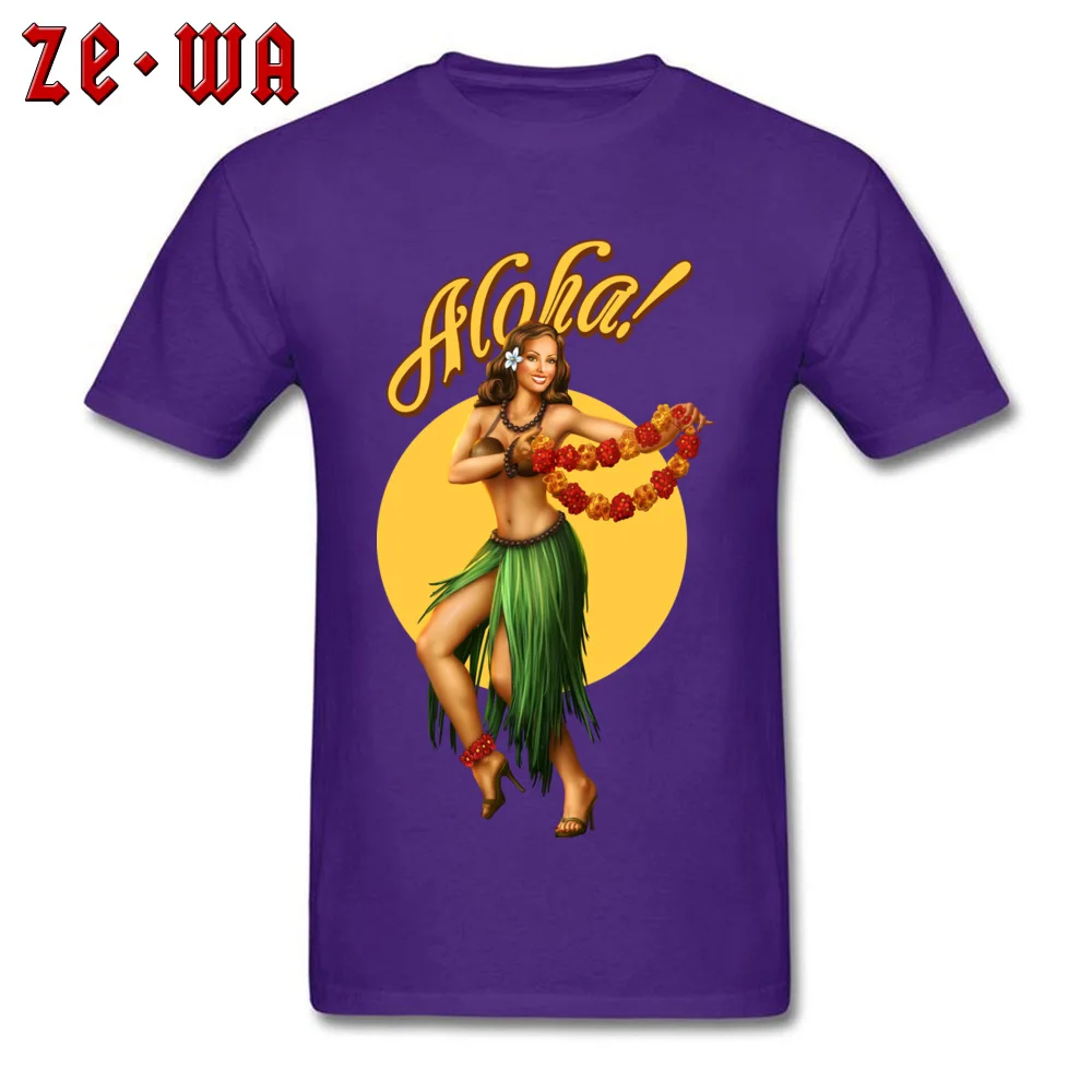 Faddish Mens T Shirt Aloha pin up Leisure Tops Tees 100% Cotton Short Sleeve Family Tees Round Neck Free Shipping Aloha pin up purple