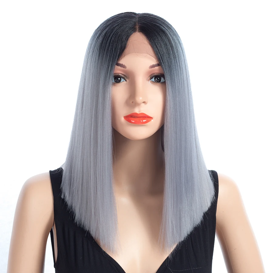 

Aigemei Straight Synthetic Lace Front Wigs for Women Heat Resistant Hairstyle 16 Inch 172g