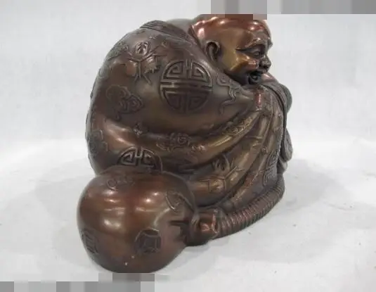 

S06220 Chinese Buddhism Red Bronze Copper Longevity Happy Laugh Maitreya Buddha Statue