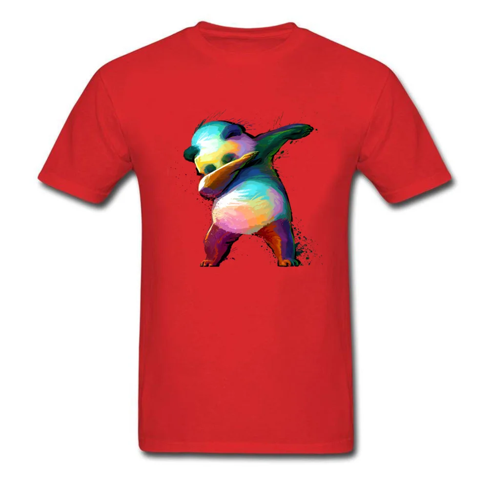 Round Collar Dabbing Panda 100% Cotton Fabric Men's Tshirts Geek Short Sleeve Tees New Arrival Birthday Tees Wholesale Dabbing Panda red