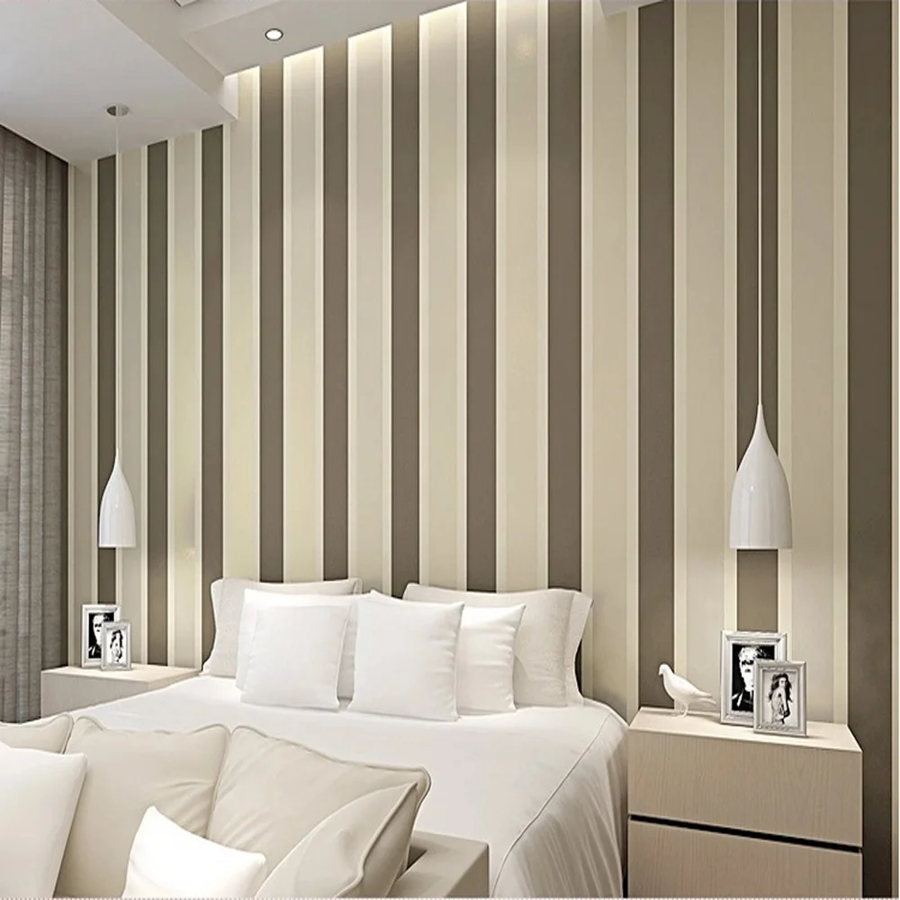 

Q QIHANG High Texture Modern Minimalist Multicolor striped Non-woven Wallpaper Brown Gray Color 0.53m*10m=5.3m2