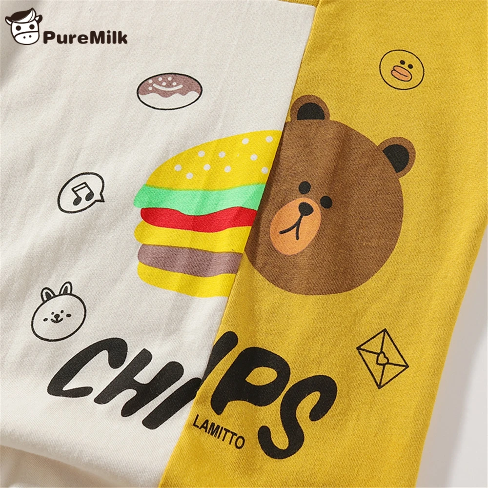 PureMilk/Одежда для мальчиков, футболка из хлопка, детская одежда, топ с короткими рукавами