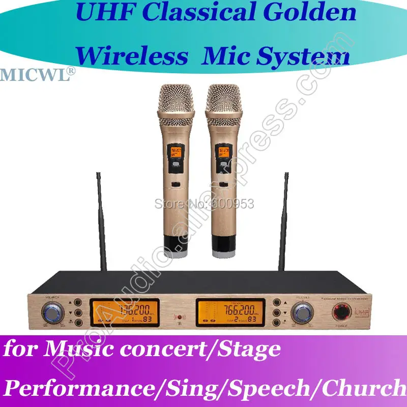 MICWL T200 золотой цвет ручной беспроводной DJ Караоке микрофон Микрофон система для