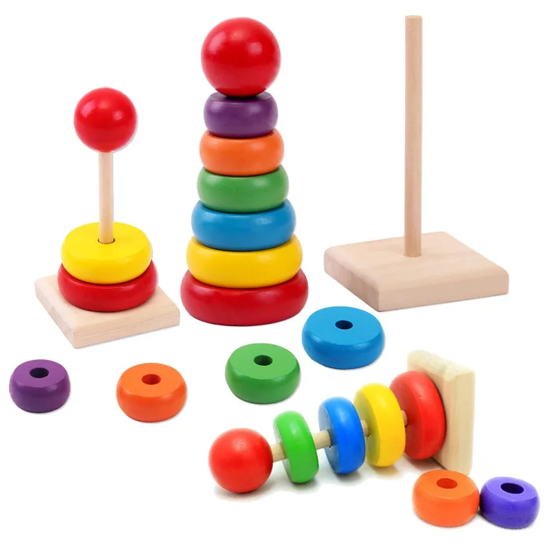 

1pcs New Design Kids Baby Toy Wooden Stacking Ring Tower Educational Toys Rainbow Stack Up Learning Education Building Blocks
