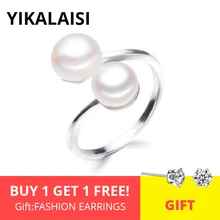 YIKALAISI 925 Sterling Silver Interlaced Natural Pearl Rings Jewelry for women 8-9mm Freshwater Double Ring Adjustable