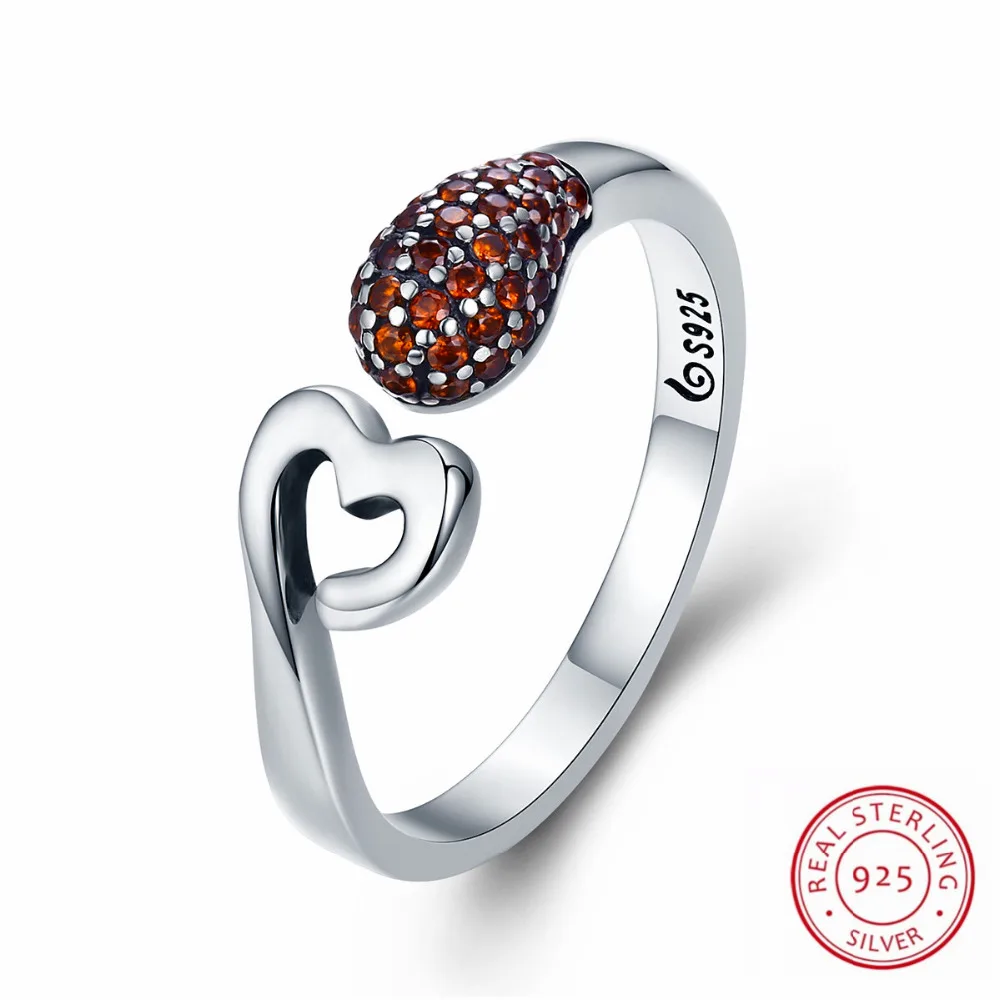 

Genuine 100% 925 Sterling Silver Spark of Love Hollow Heart & Luxury CZ Crystal Open Finger Rings for Women Wedding Jewelry Gift