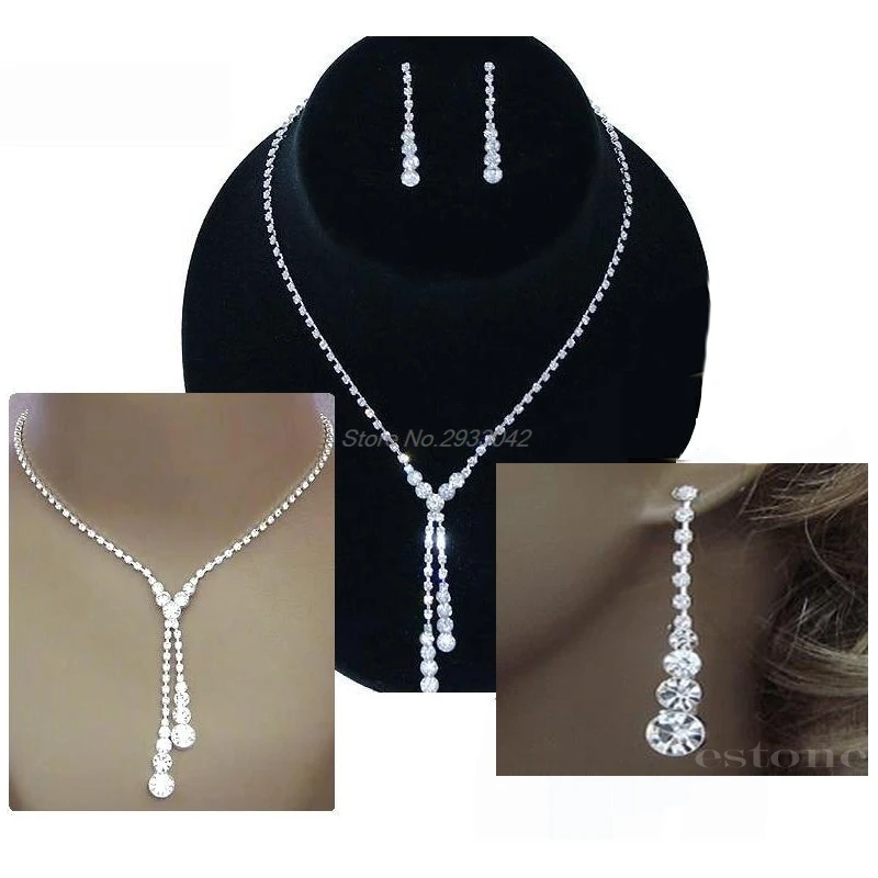 

Free shipping Free Shipping PRETTY NICE WEDDING BRIDAL CRYSTAL RHINESTONE DROP NECKLACE EARRINGS JEWELRY -W128