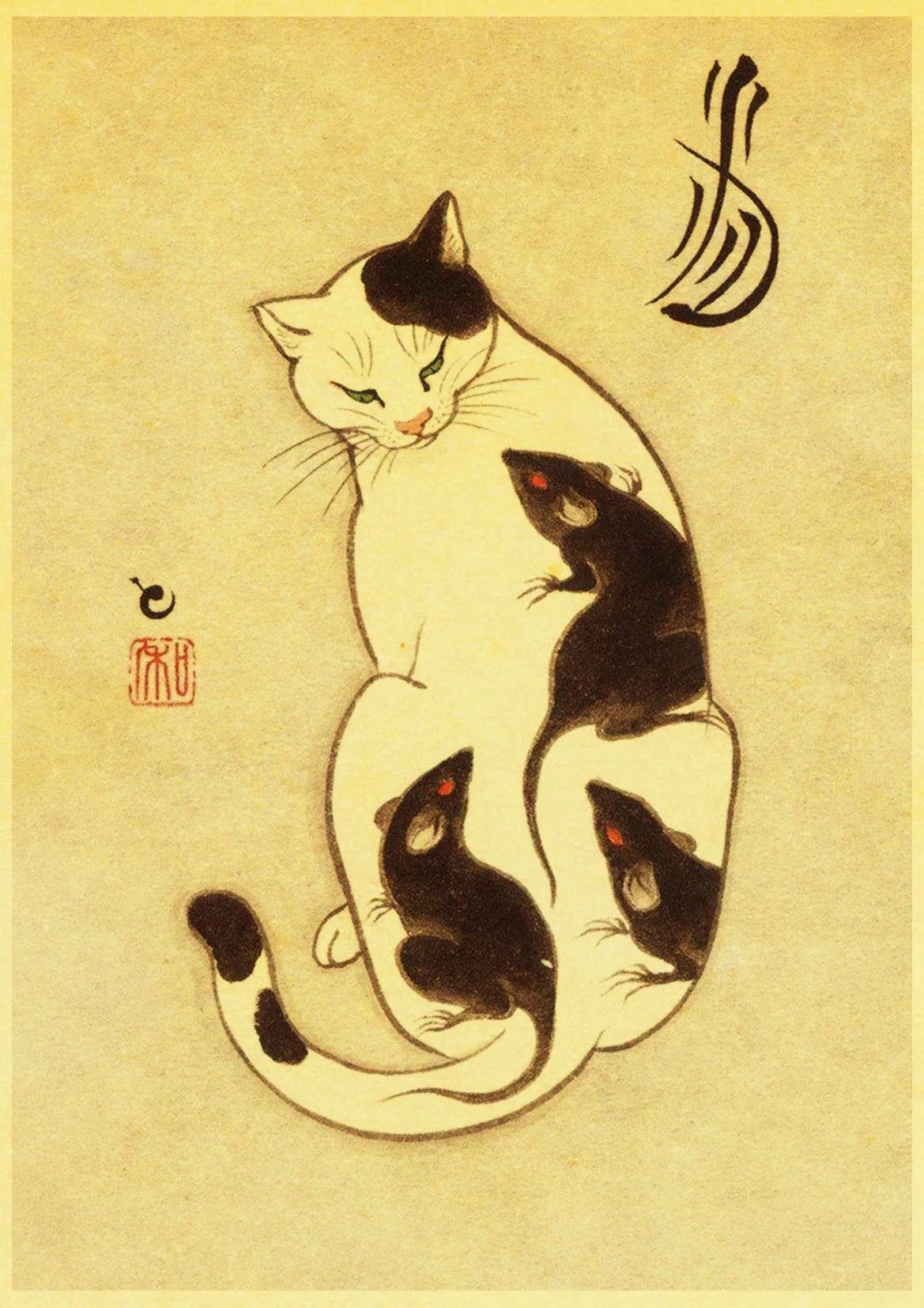 Винтажный Японский самурайский Кот тату Кот Ретро плакаты крафт обои высокого качества живопись для домашнего декора наклейки на стену - Цвет: E064