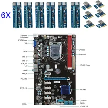 6pcs PCI-E Extender Riser Card + 6 GPU Mining Motherboard with Cable For BTC Eth Rig Ethereum EM88
