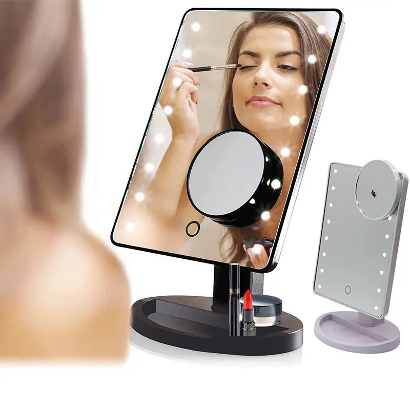 

LED Touch Screen Makeup Mirror Professional Vanity Mirror With 16LED Lights Health Beauty Adjustable Countertop 180 Rotating