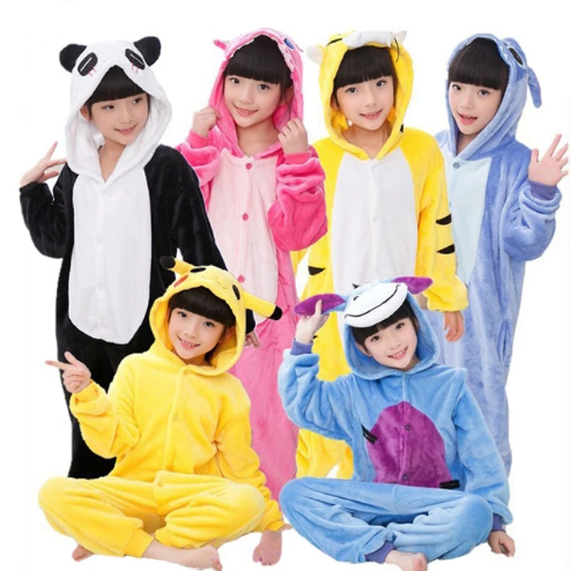 Детские пижамы кигуруми с изображением животных, панды, единорога, Детские фланелевые пижамы с капюшоном для мальчиков и девочек, вечерние пижамы для костюмированной вечеринки, одежда для сна