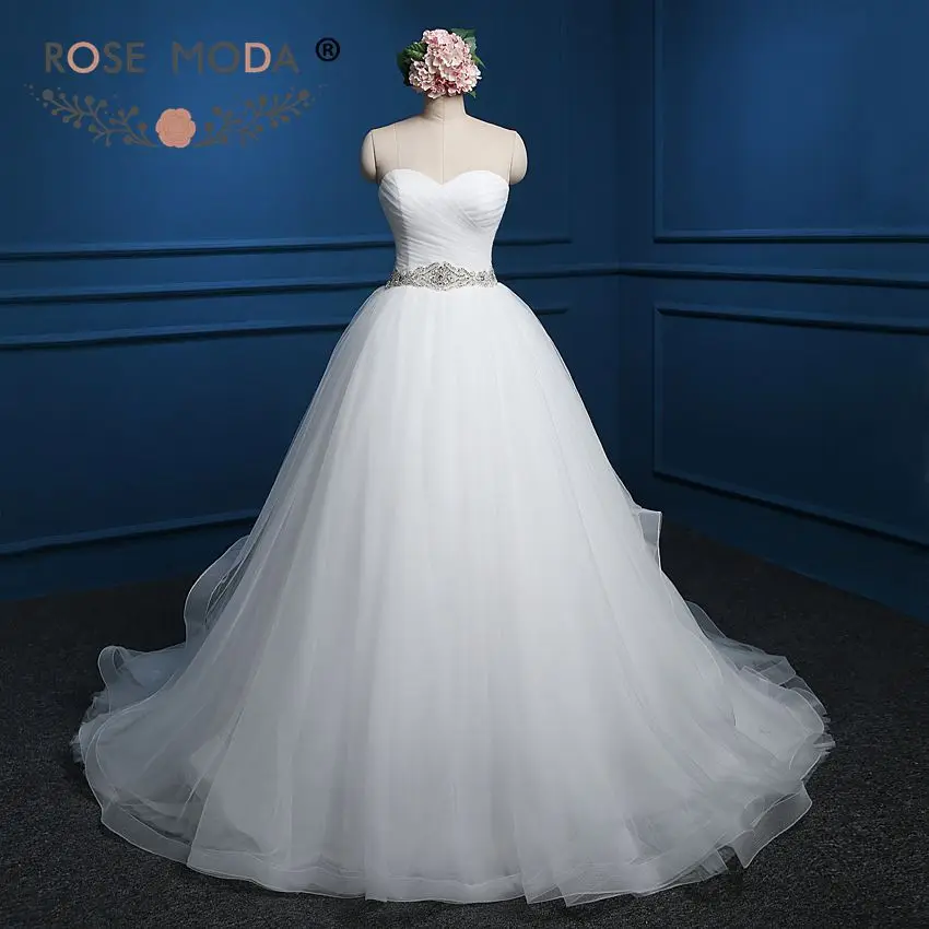 

Rose Moda Ball Gown with Crystal Sash Lace Up Back Wedding Dresses Plus Size robe de mariee princesse bustier