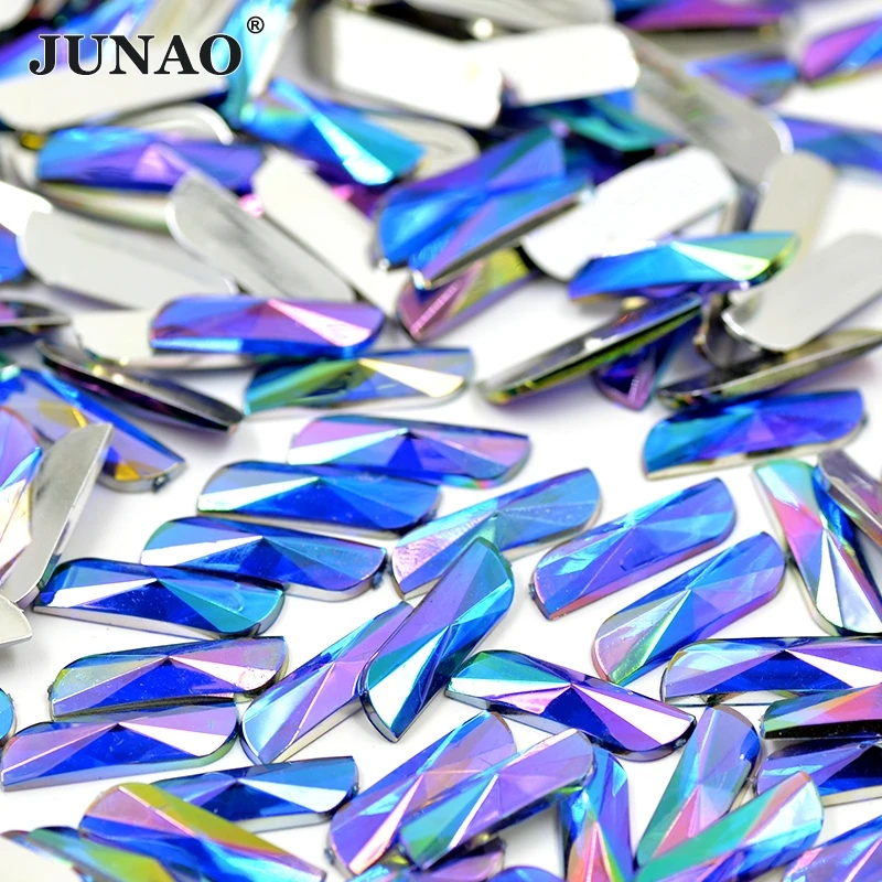 JUNAO, 6*20 мм, Синие стразы AB с плоской задней стороной, акриловые драгоценные камни, прямоугольные хрустальные камни, не Швейные бусины для скрапбукинга