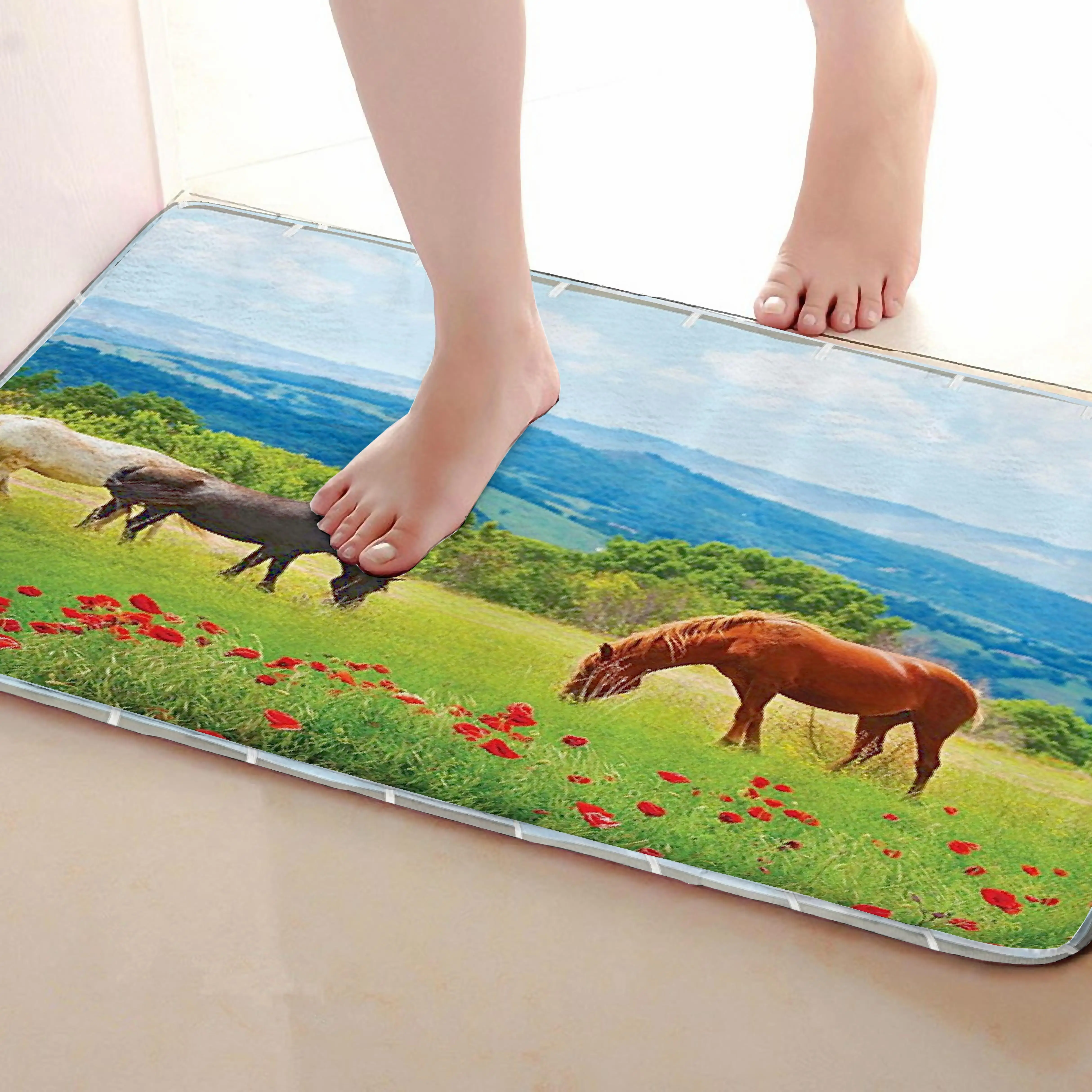 Horse Style Bathroom Mat,Funny Anti skid Bath Mat,Shower Curtains Accessories,Matching Your