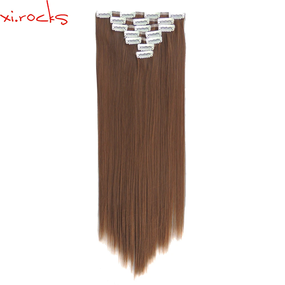 

2set 7pcs/set Xi.rocks Synthetic Clip in Hair Extensions 55cm Straight Hairpiece Clips for the Hair Extension 130g Chocolate 27