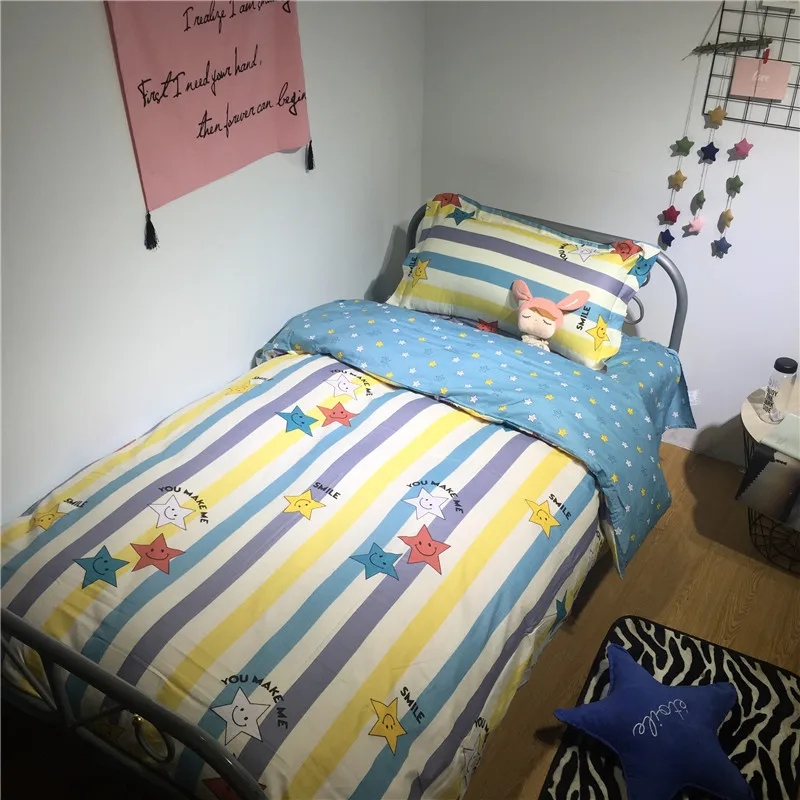 Cartoon stripe star children bedding sets blue white ...