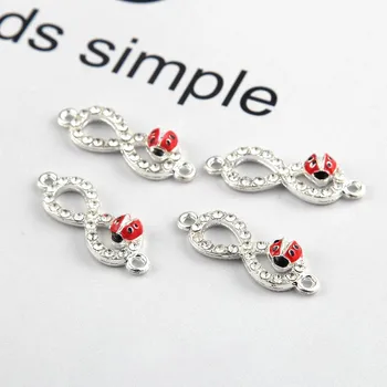 

10pcs Silver Color Crystal 8 Shaped Red Ladybug Charms Connector For Women Men Jewelry DIY Making Necklace Bracelet Accessories