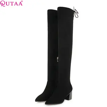 

QUTAA 2019 Women Over The Knee High Boots Fashion Women Boots Platform Winter Shoes Women Motorcycle Boots Big Size 34-43