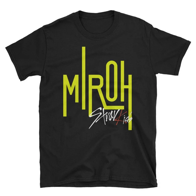 Черный Miroh/детская футболка, женская летняя футболка Kpop Straykids, унисекс, хлопковая футболка с коротким рукавом, графическая Футболка с принтом hrajku размера плюс - Цвет: Черный
