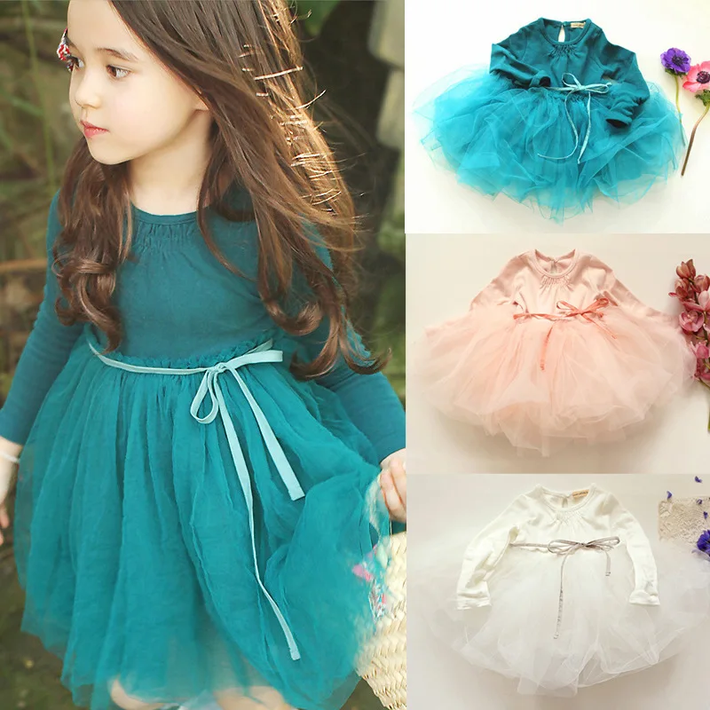 

Autumn winter Girls Dress 2017 Casual Long Sleeves Cotton Mesh Tutu Kids Dresses For Girl Autumn Clothing Cute Princess Dress