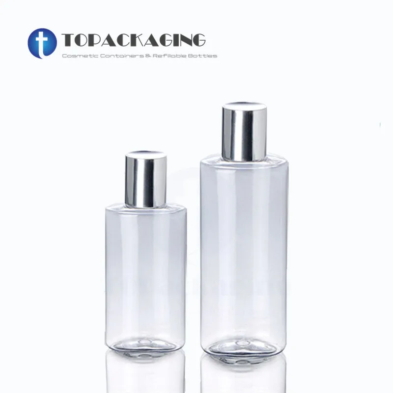 120/200ML Screw Cap Bottle Transparent PET Plastic Empty Cosmetics Container Anodized Aluminum Lotion Pump Shampoo Essential Oil