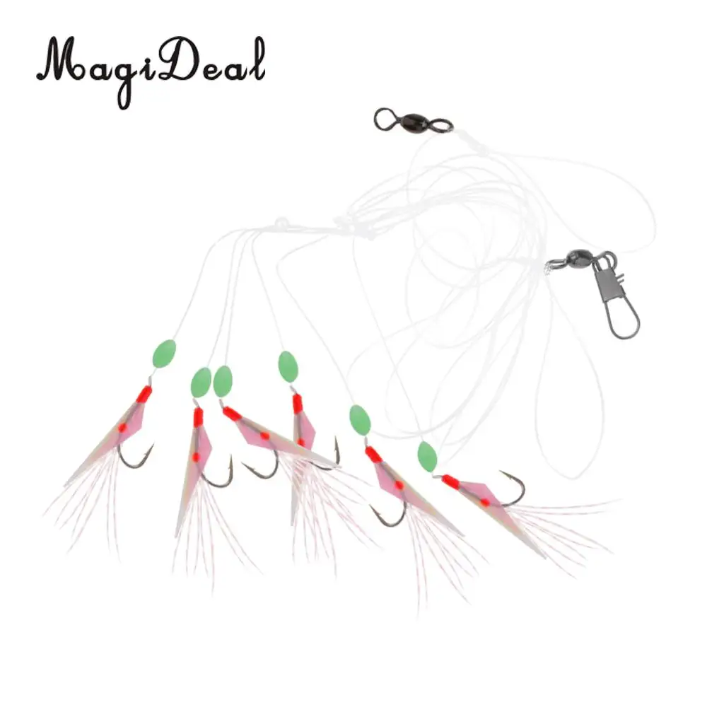 Saltwater Sea Fishing Rig Lures Fish Skin Flasher Sabiki Rig Crankbait with Luminous Bead and Hook 6#
