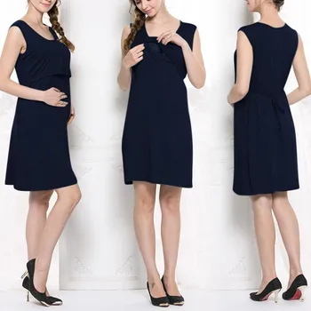 

Women Maternity Dresses Sleeveless Casual Solid Color Nursing Dress For Breastfeeding evening elegant Sexy Clothes kleid платье