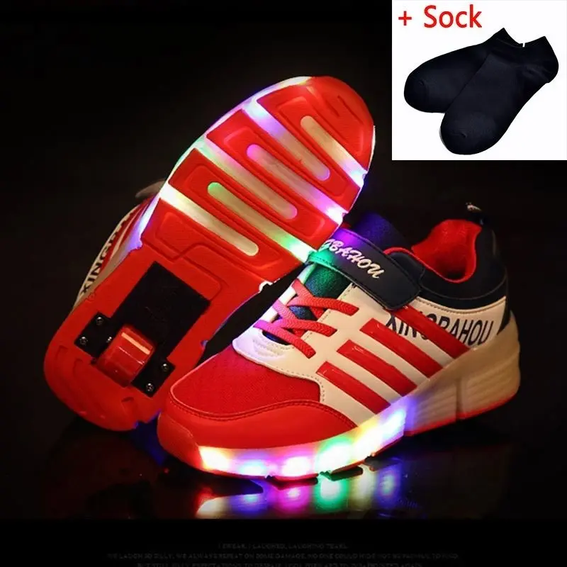 Светящиеся кроссовки; повседневная детская обувь на роликах; детская обувь с подсветкой; Светящиеся кроссовки с колесиками для девочек и мальчиков - Цвет: Красный