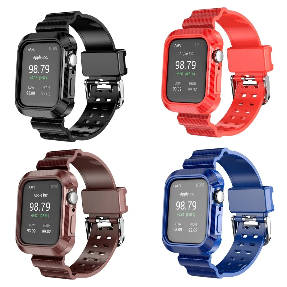 Противоударный защитный ремешок с рамкой для Apple Watch SE Band Series 6 5 4 40 мм 44 карбоновый