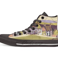 Золотой холм дизайн linocut дышащая Повседневная Высокая обувь на шнуровке холщовая обувь кеды для Прямая