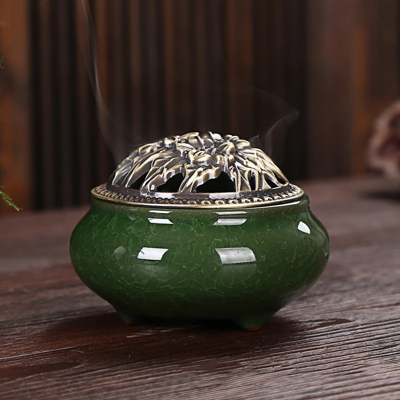 Retro Crack Line Porcelain Incense Burner Chinese Style Ceramic Cone Incense Burning Holder Censer Classic Decor Home drop ship