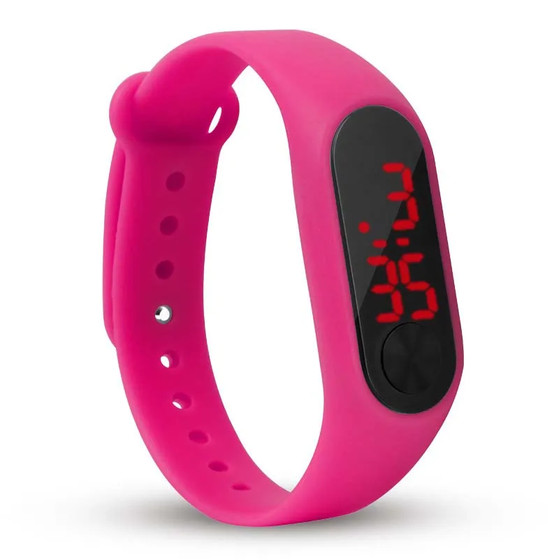 Модные светодиодный часы для мальчиков и девочек, детские спортивные цифровые часы для студентов, новые мужские и женские силиконовые часы для бега с сенсорным экраном - Цвет: 8-Rose red