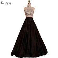 Длинное платье для выпускного вечера es реальное изображение топ с высоким воротом украшенные кристаллами длиною в пол с открытой спиной Африканское черное платье из двух частей для выпускного вечера