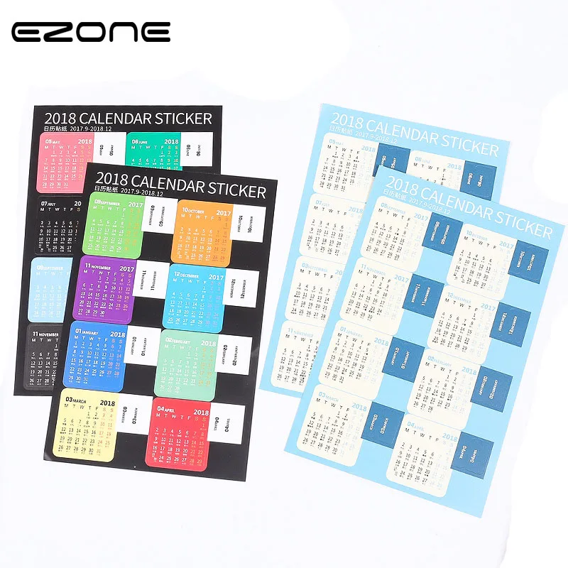 

EZONE 2Pcs/Set 2018 Agenda Mini Calendar Sticker Stationery Index Decorative Stickers Label Calendar Paster DIY Work Schedule