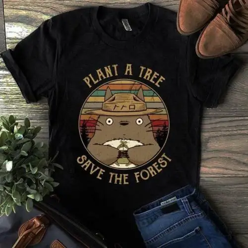 

Totoro Plan A Tree Save The Forest Vintage T Shirt Black Cotton Men S 4Xl
