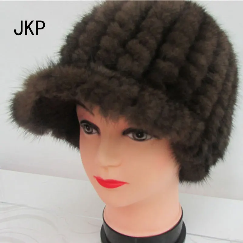 

JKP authentic autumn and winter mink fur woven hat women's natural water mink fur cap new quality female real mink skin gift
