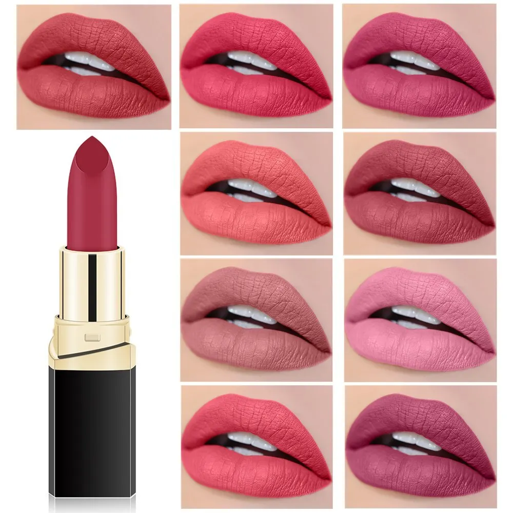 

24Colors Matte Lipstick Waterproof Nude Red Lipsticks Long Lasting Velvet Lips Makeup Cosmetics Miss Rose Matte Lip Stick Tint