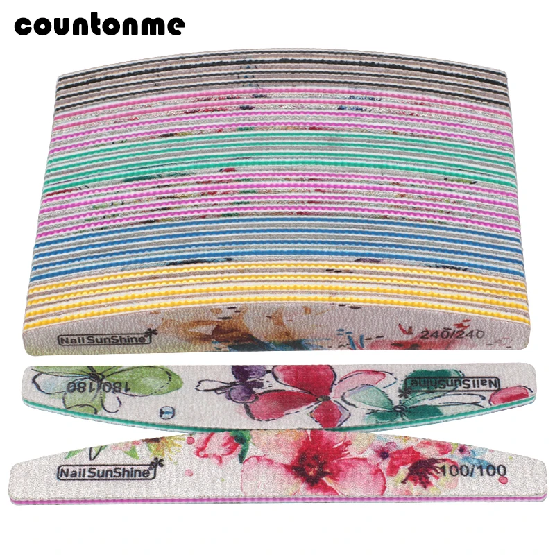 

50pcs Colorful Nail File New Buffer UV Gel Polish Block Half Moon Nail Polishing Files Pedicure Manicure nagelvijl Nail Tools