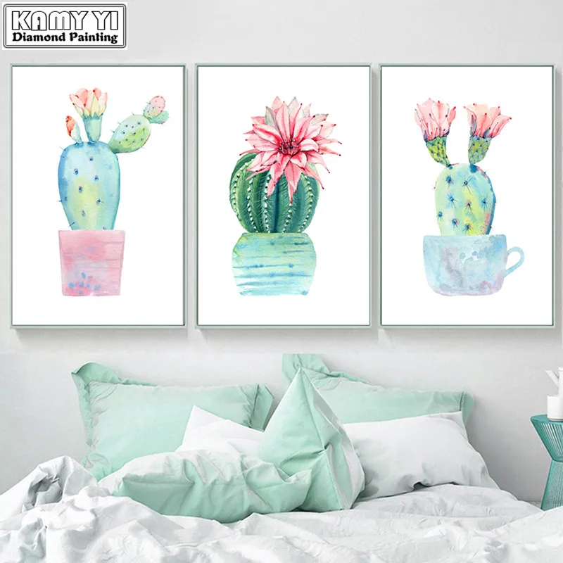 Full Square drill 5D DIY Diamond embroidery plant Cactus icons 3d Painting Cross Stitch kits Rhinestones Mosaic decor YY | Дом и сад