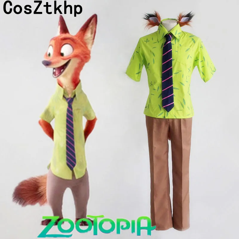 

COSZTKHP 2019 New Movie Zootopia Nick Wilde Fox Cosplay Costume Full Set Uniform (Shirt+Pants+Tie+Tail+Ears) Halloween Costumes
